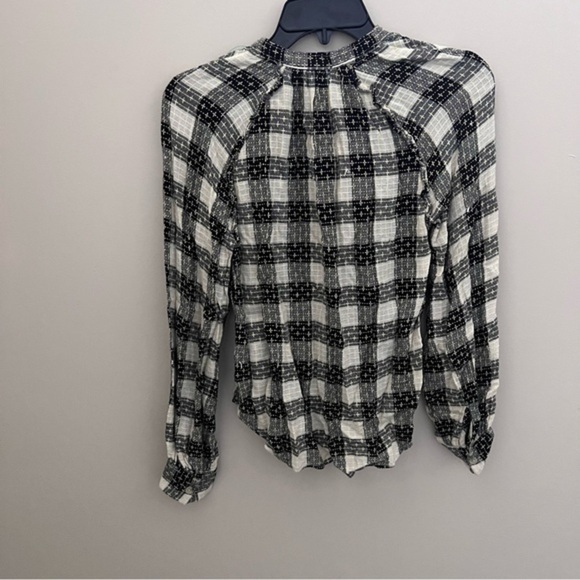 Anthropologie Pilcro Breezy Button down Black Ruffle Lightweight Plaid Shirt Top - Picture 4 of 12